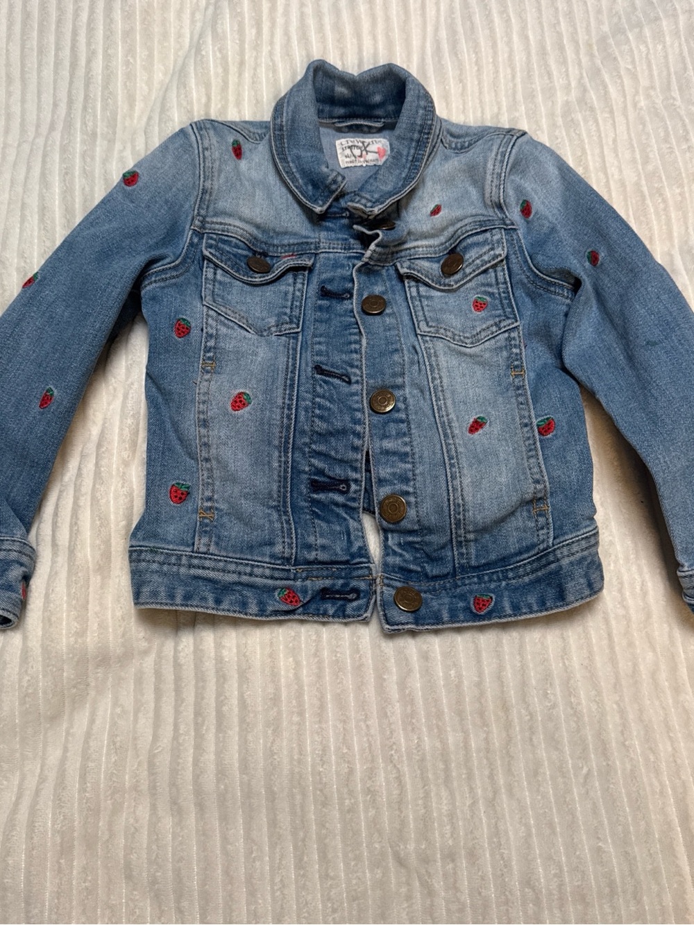 Crewcuts Light Blue Denim Jacket with Strawberry Embroidery